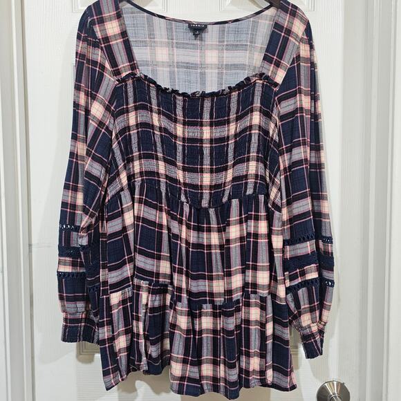 Torrid Pink Blue Plaid Babydoll Tunic Size 3 - Picture 8 of 8